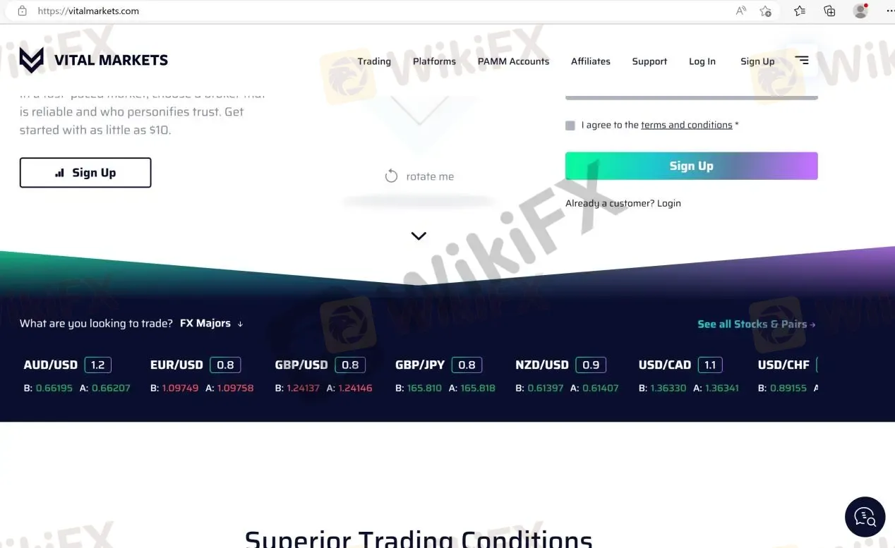 Vital Markets' home page Vital Markets' home page