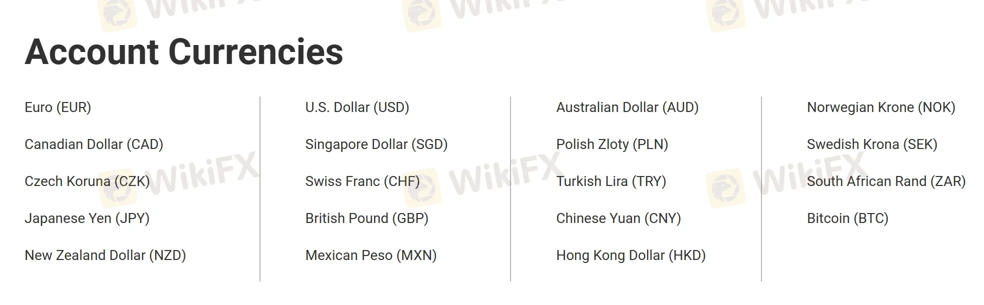 Account currencies