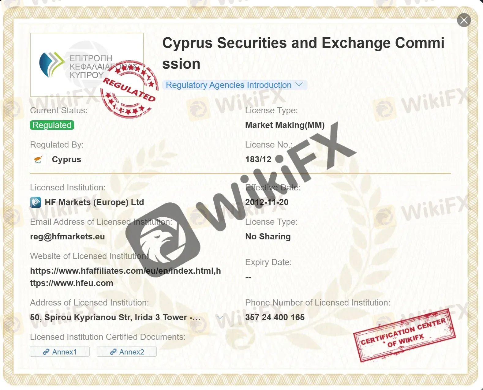 licencia regulada por CYSEC