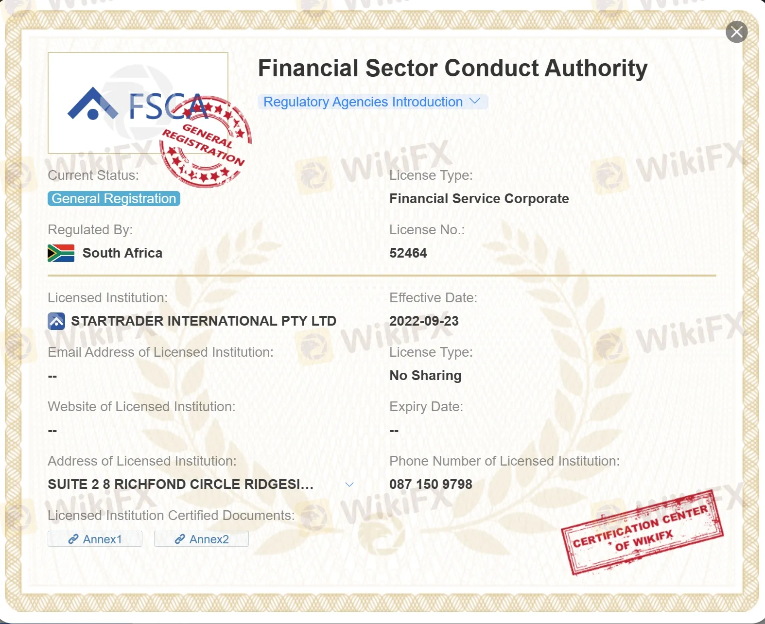 general registered by FSCA