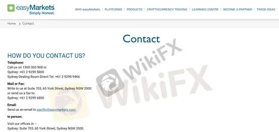 Customer service of easyMarkets Customer service of easyMarkets