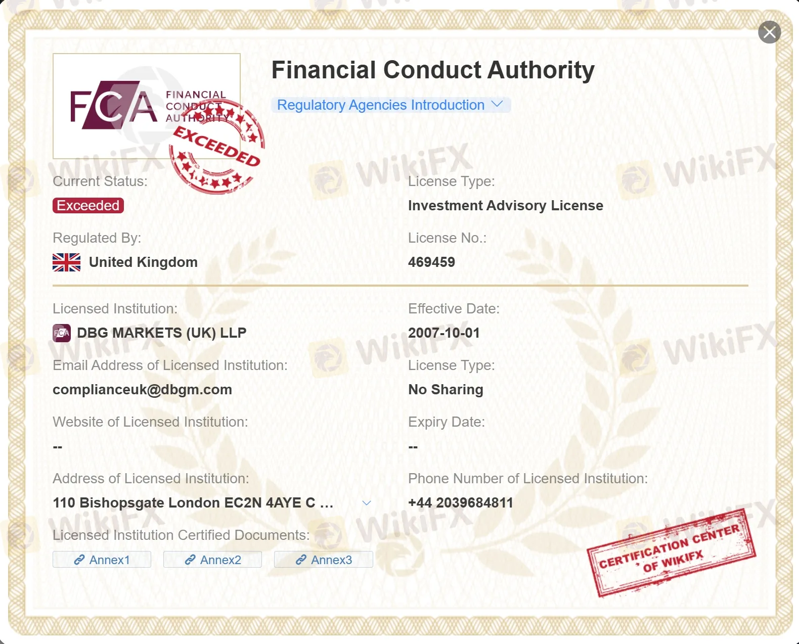 exceeded FCA license exceeded FCA license