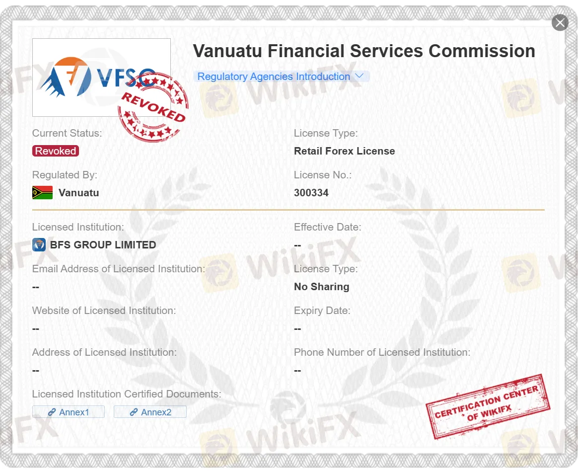 revoked VFSC license