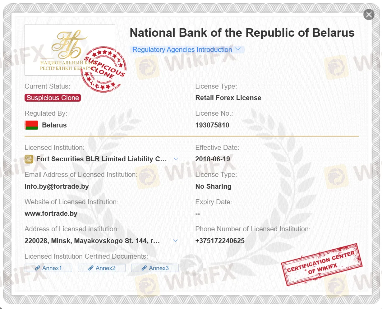 suspicious clone NBRB license