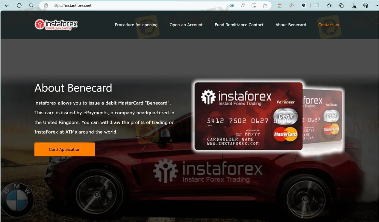 InstaForex's página de inicio