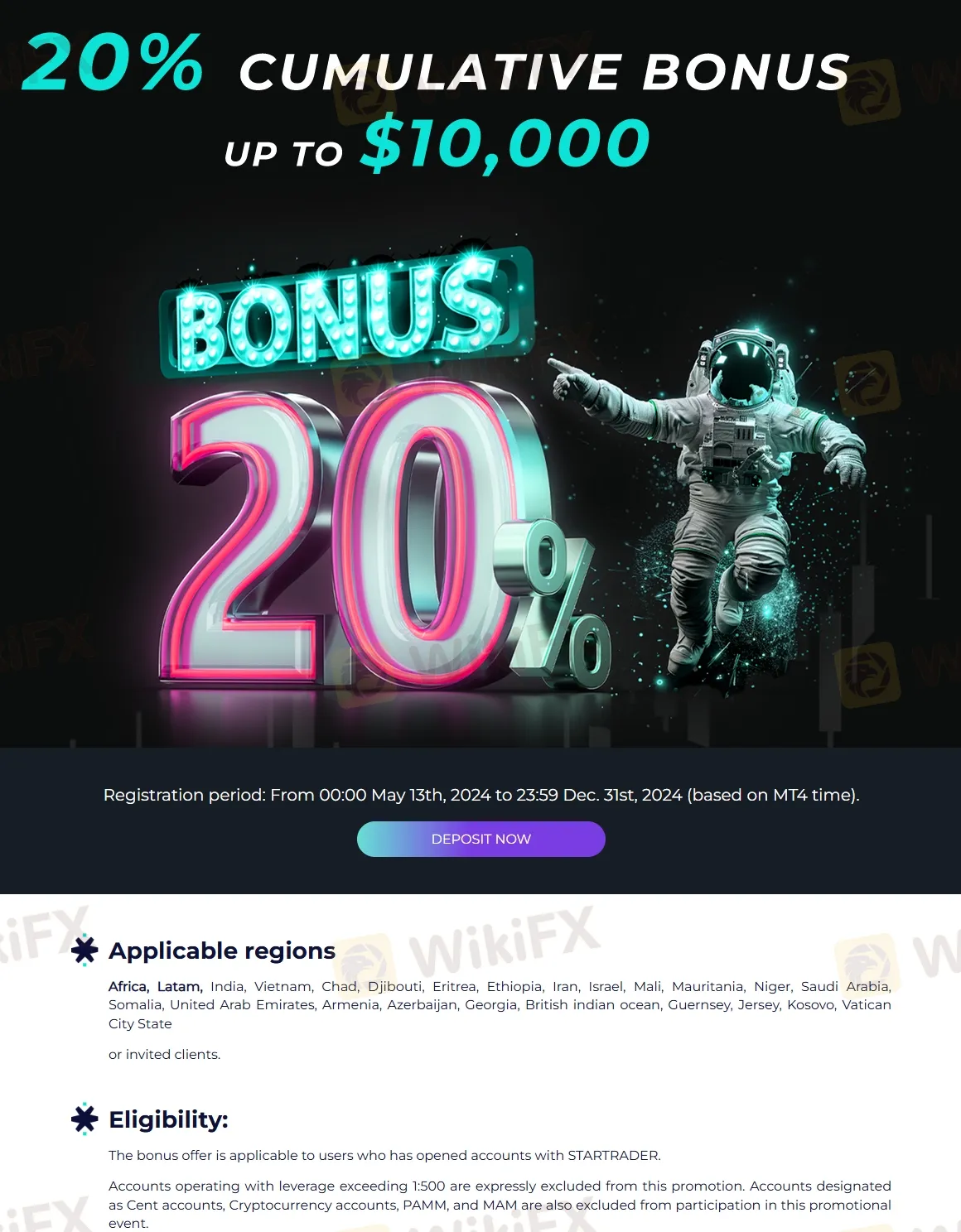 20% cumulative bonus hanggang sa $10,000