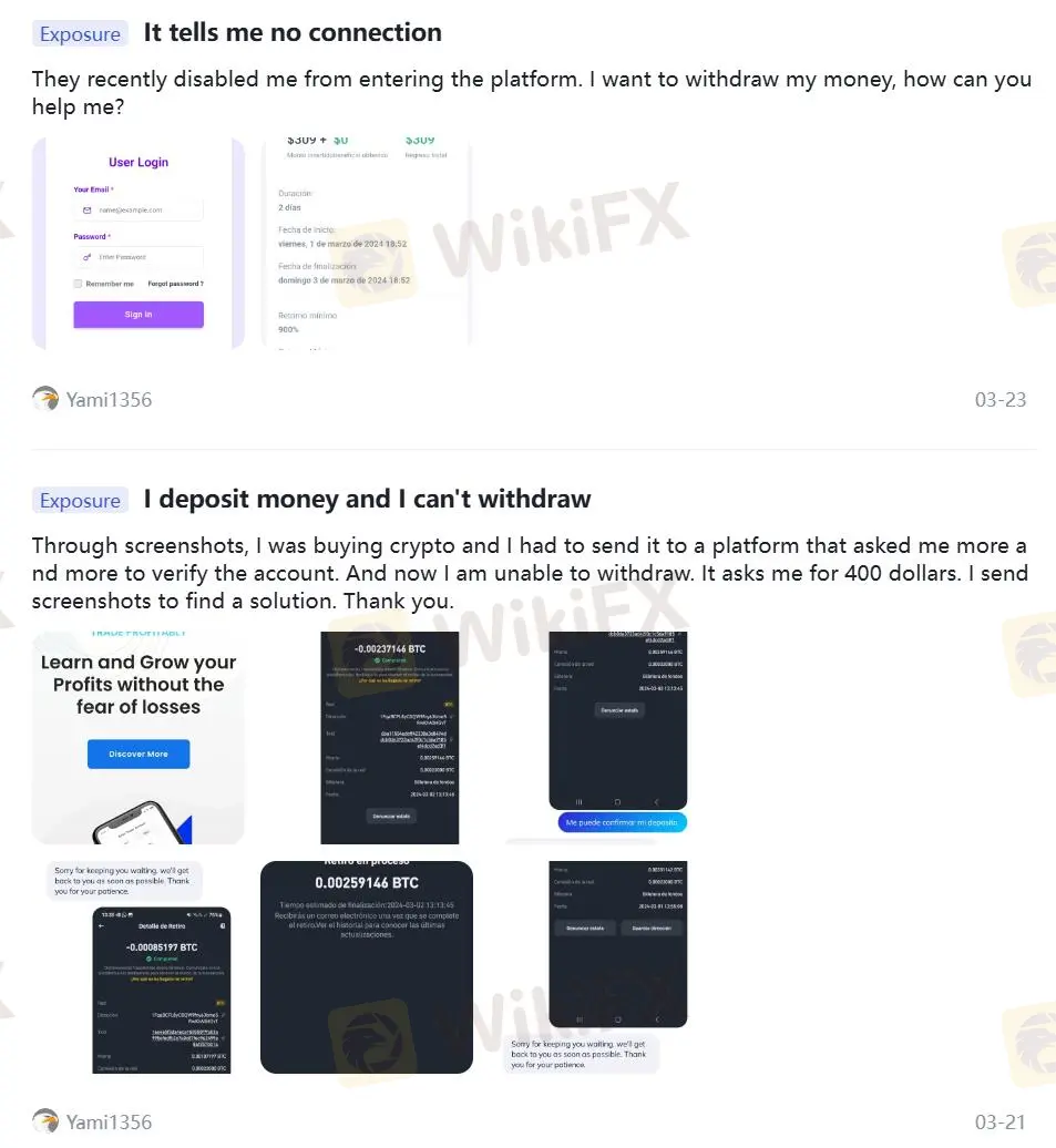 WikiFX上关于SPRING FX CRYPTO TRADING的负面评论