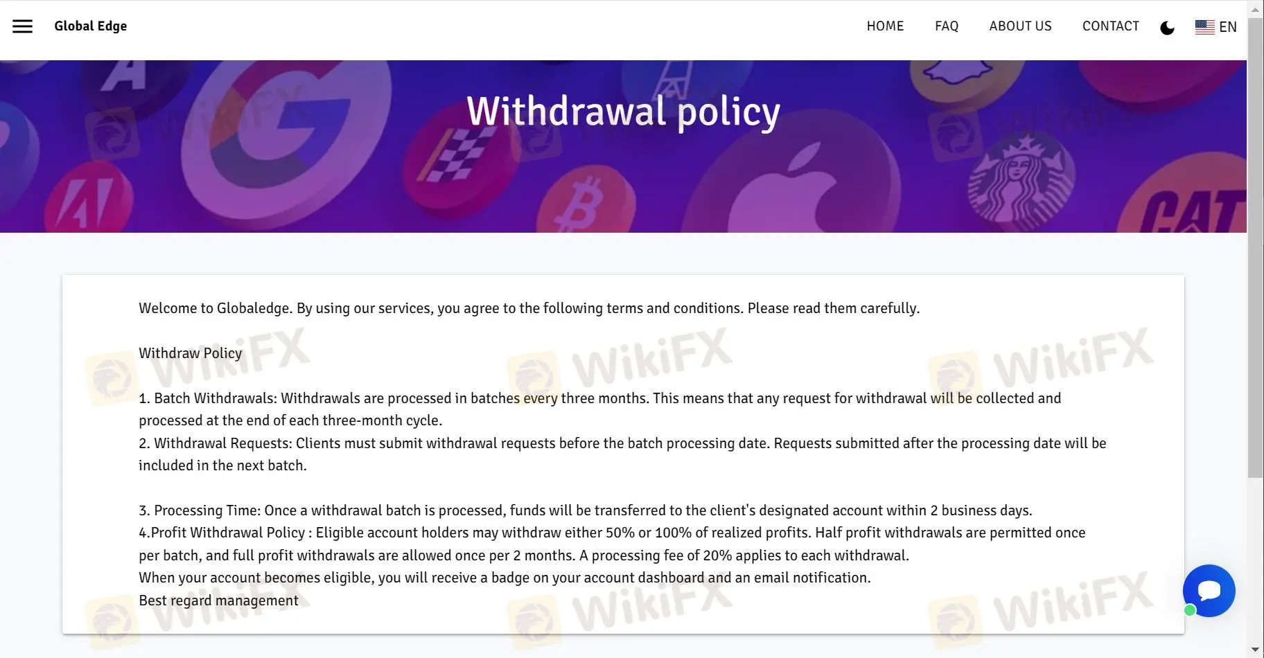 Withdrawal policy