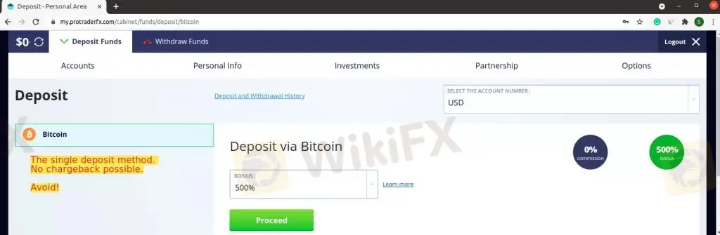 Deposit via Bitcoin