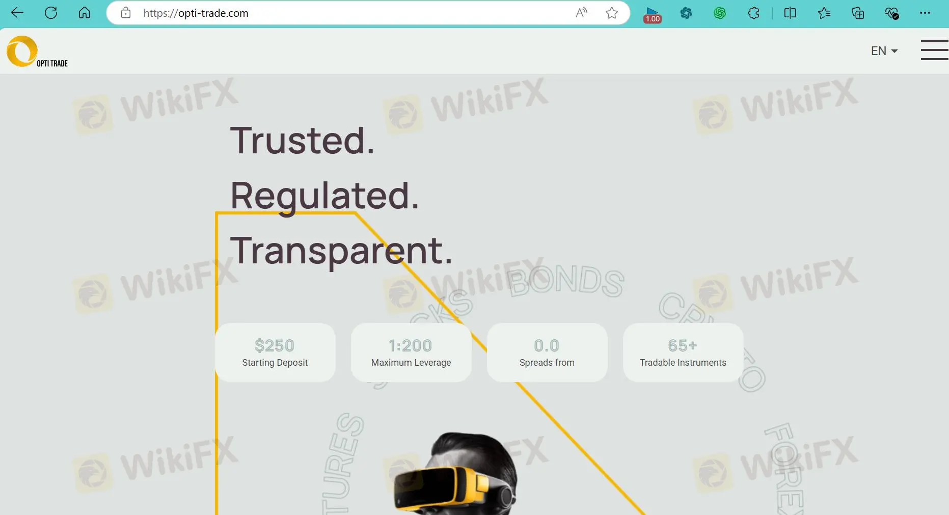 Opti Trade's homepage