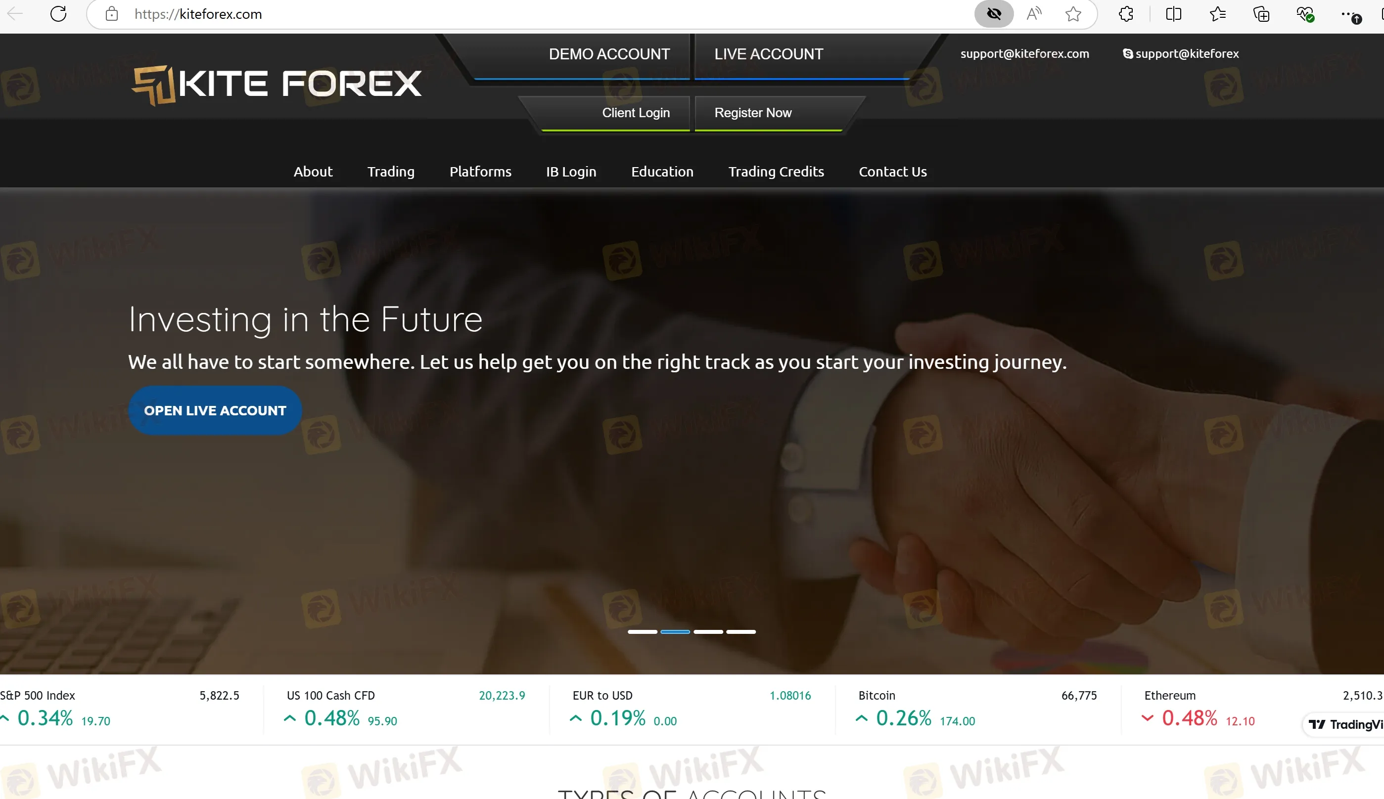 Kite Forex's homepage