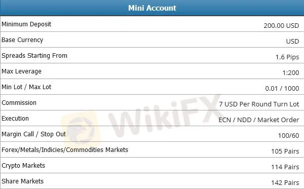 Account Type/Leverage/Fees