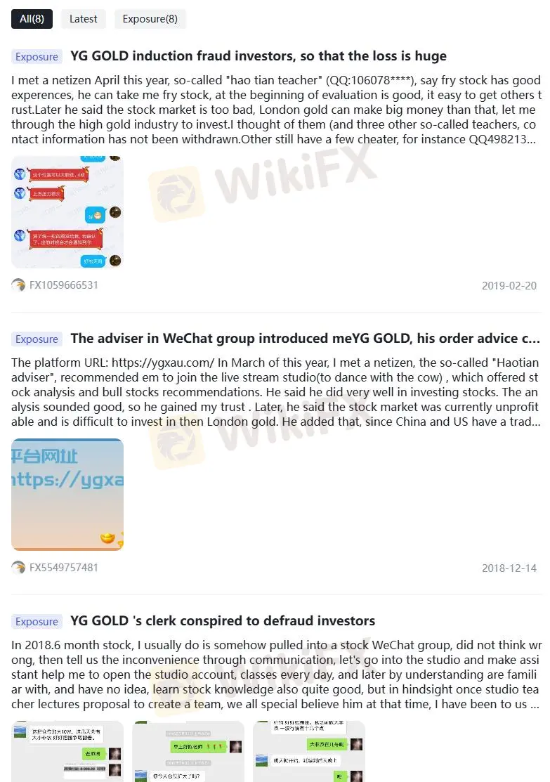 تقييمات سلبية لـ YG GOLD على WikiFX