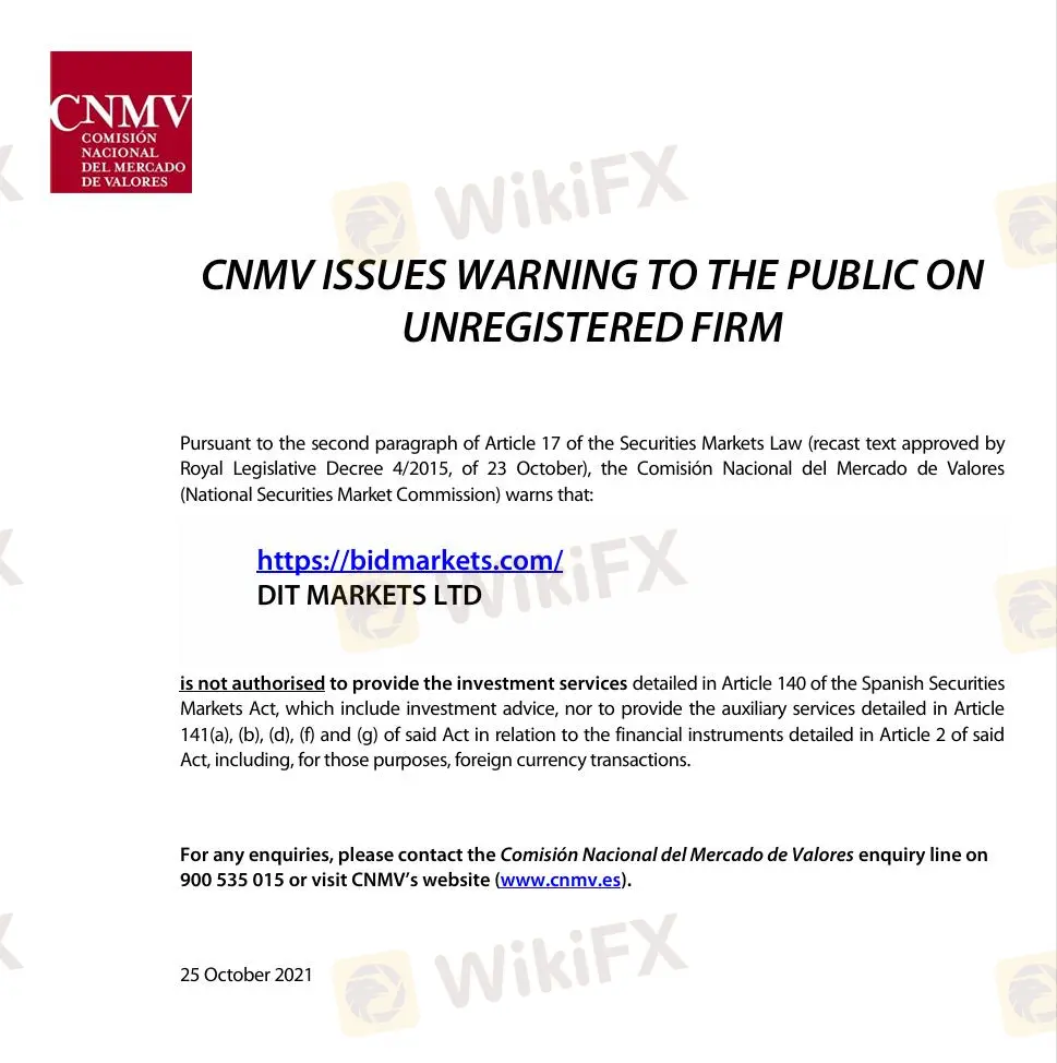 CNMV warning