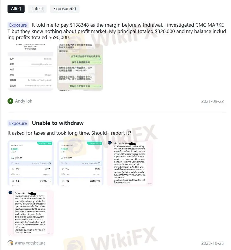 在WikiFX上的負面PROFIT Market評論