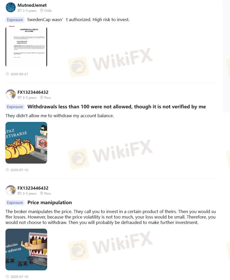Reseñas negativas de SwedenCap en WikiFX