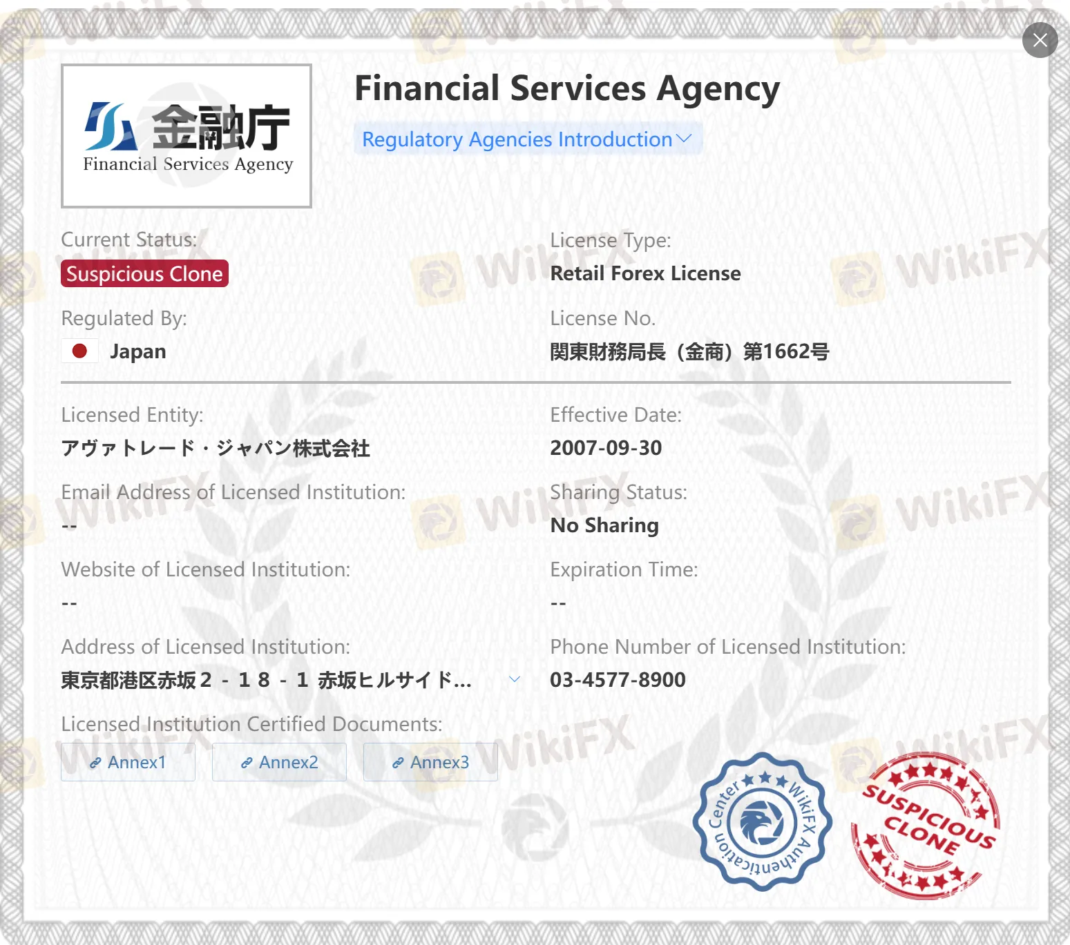 Licencia FSA de clon sospechoso