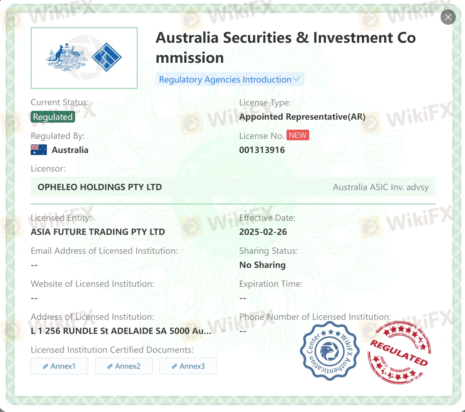 Regulated by ASIC