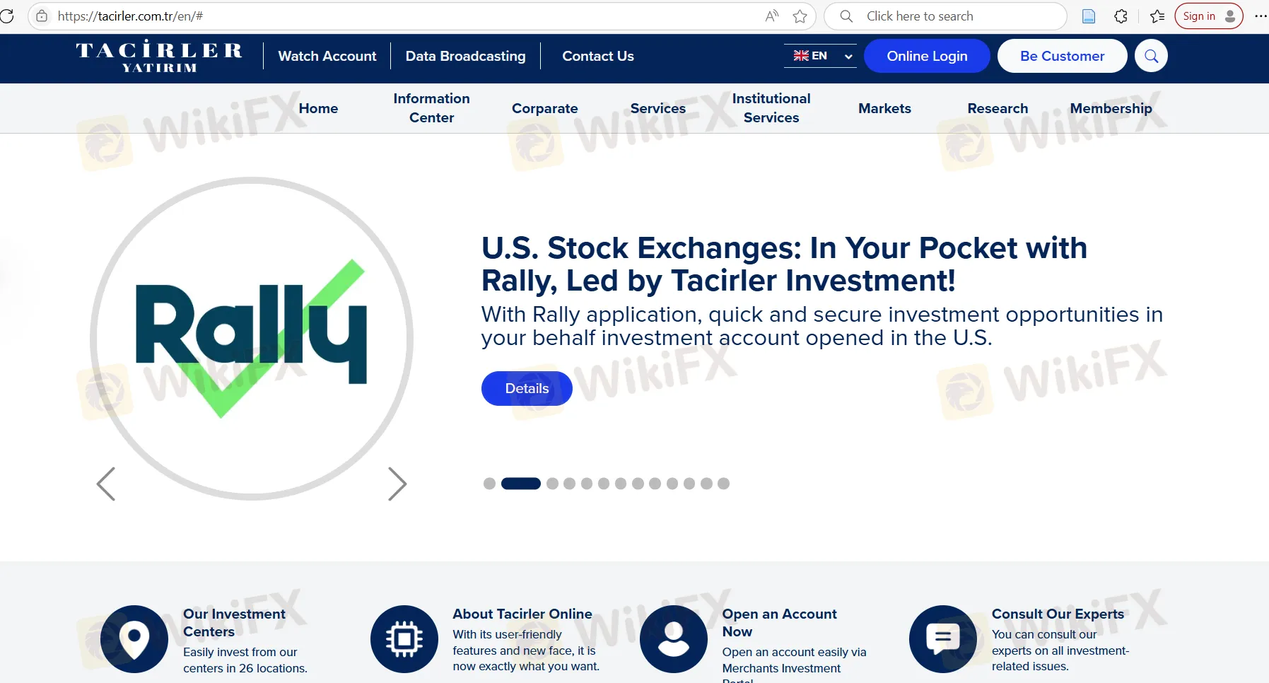 Tacirler Investment's homepage