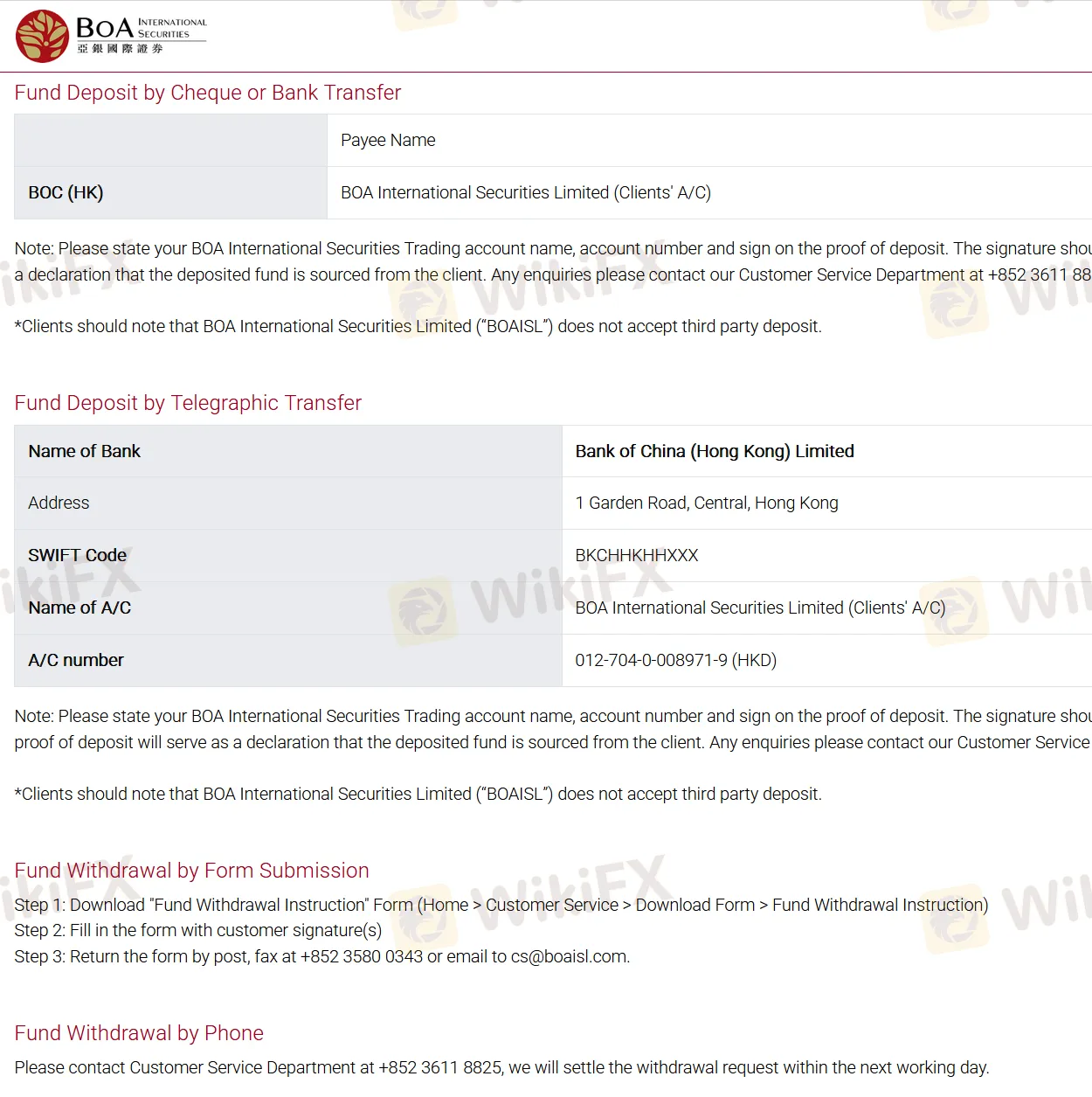 Deposit and Withdrawal
