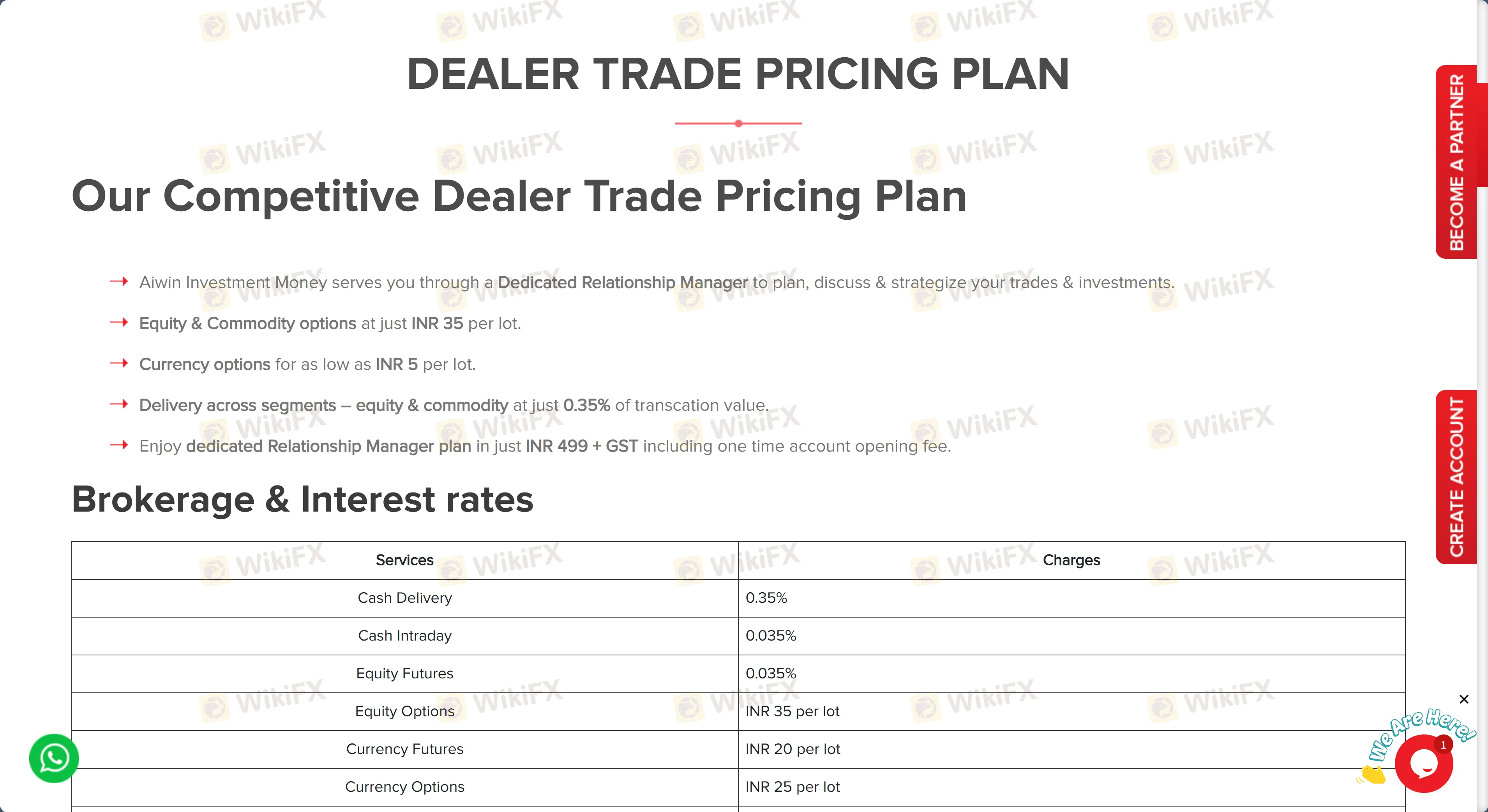 Tarifas del Plan de Precios de Trading con Dealer