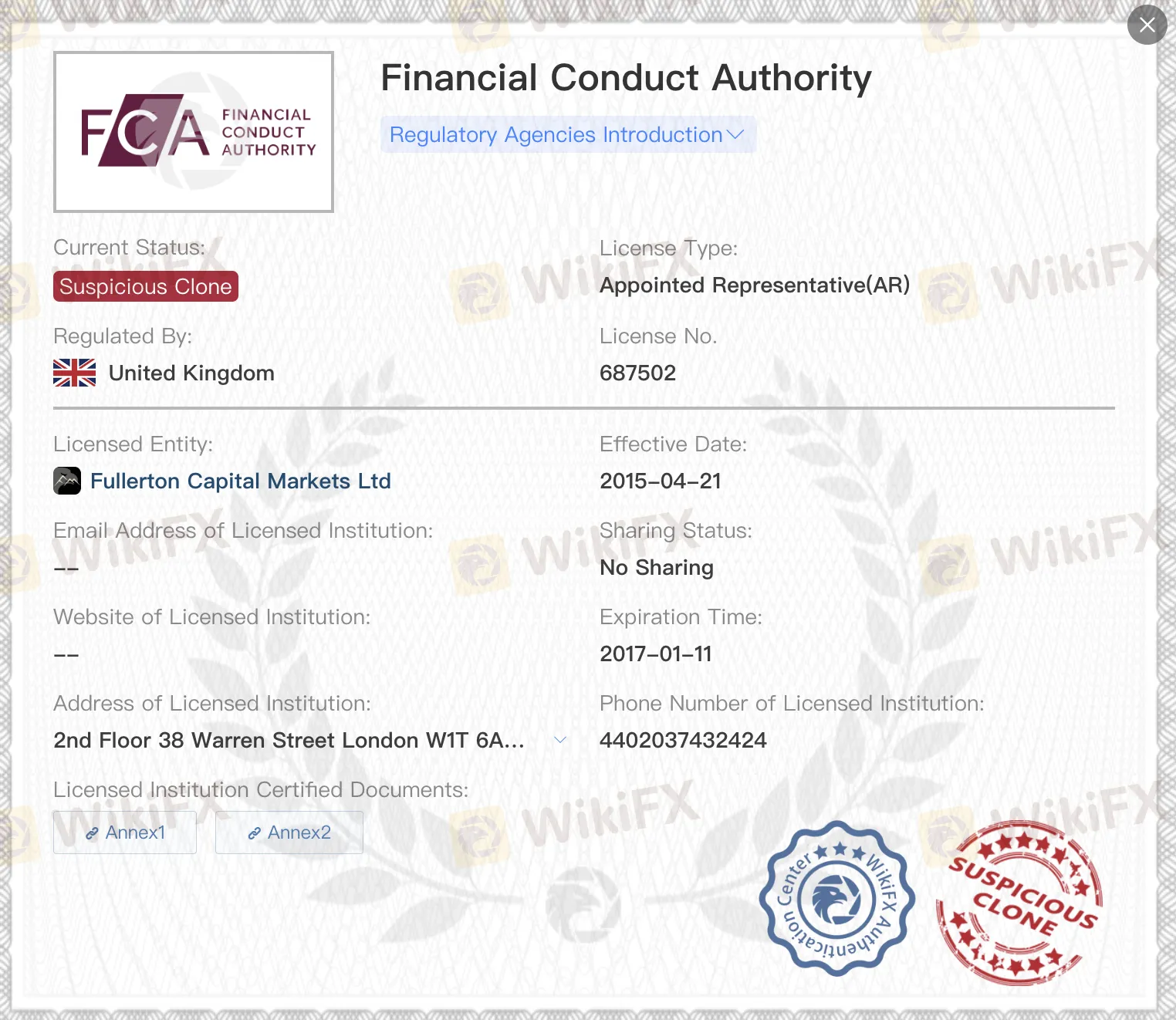 Lisensi FCA klon yang mencurigakan