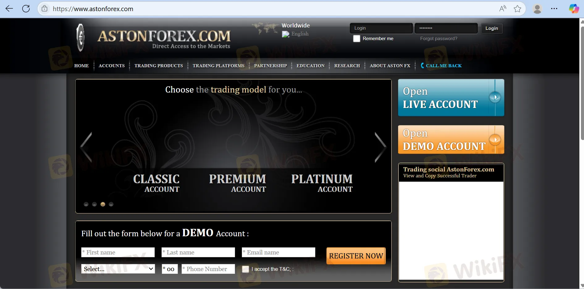 Aston Forex's homepage