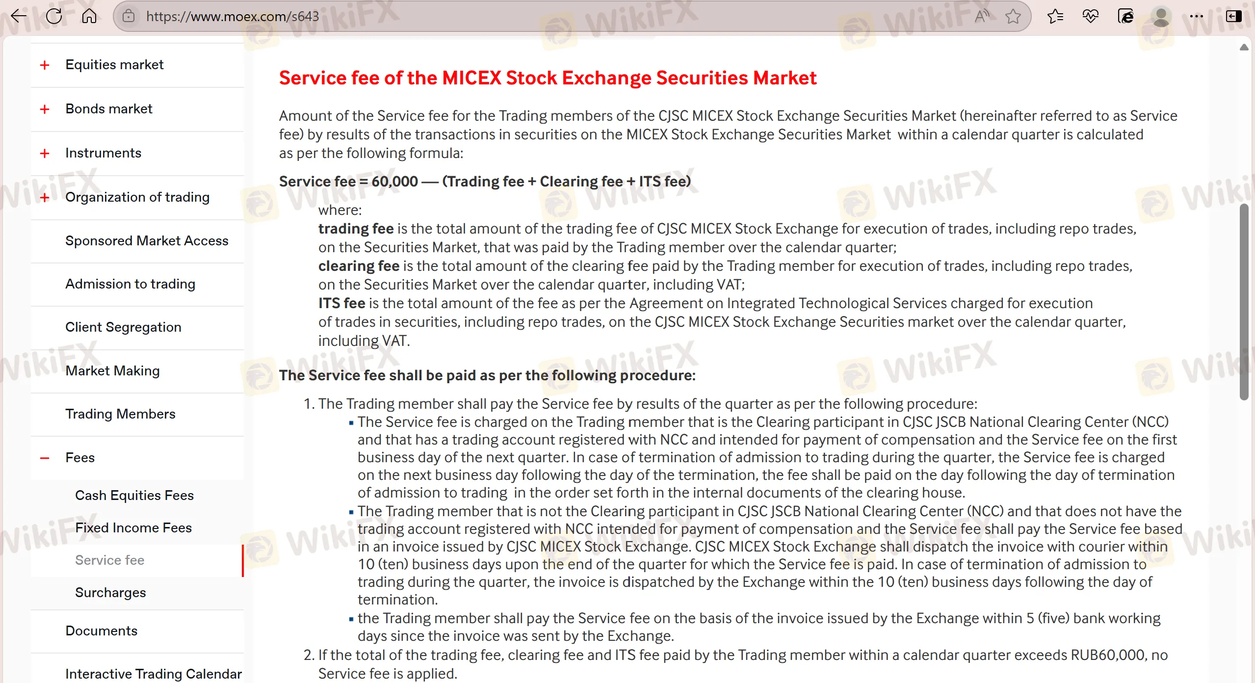 Moscow Exchange Fees