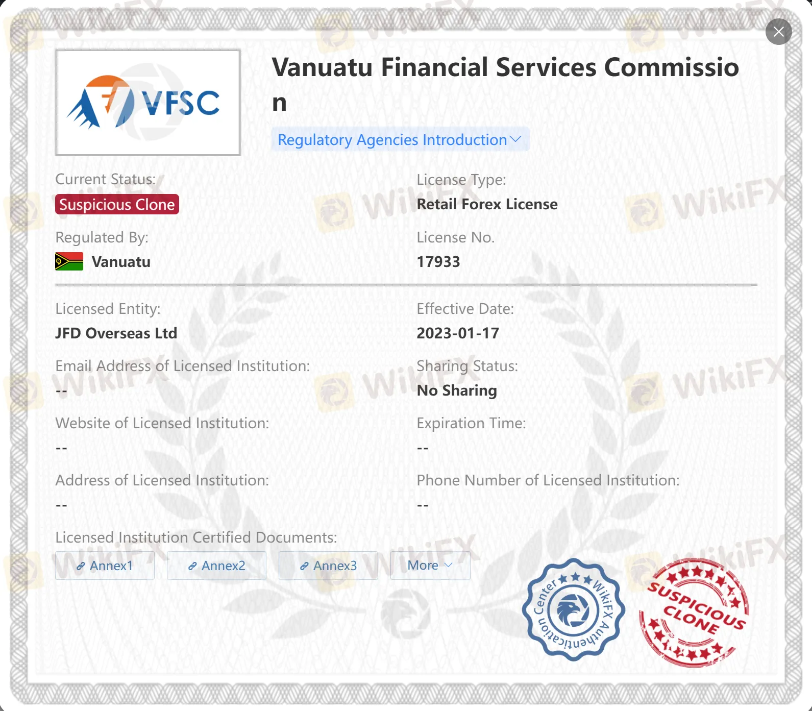 Suspicious clone VFSC license