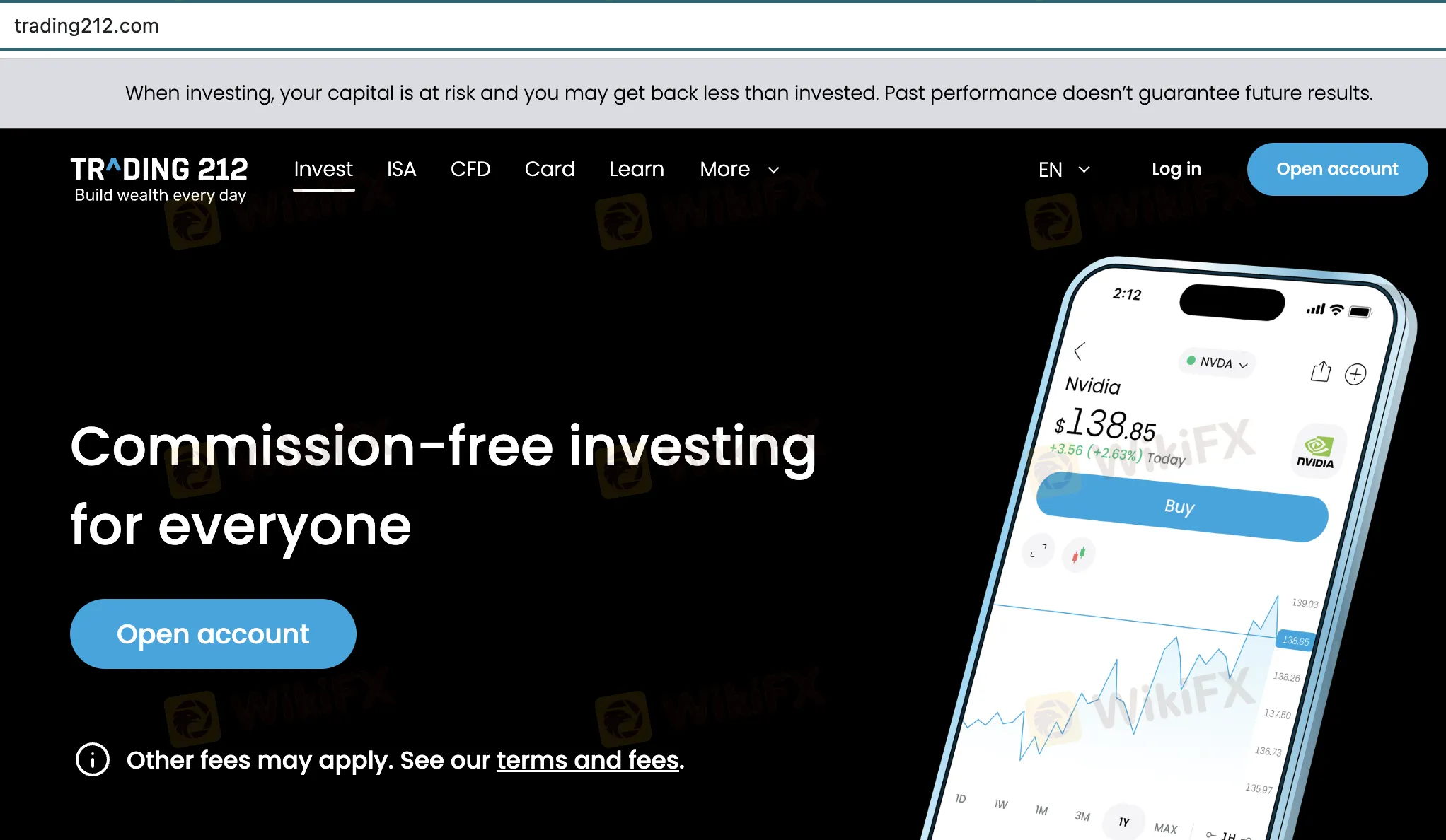 Trading212's homepage