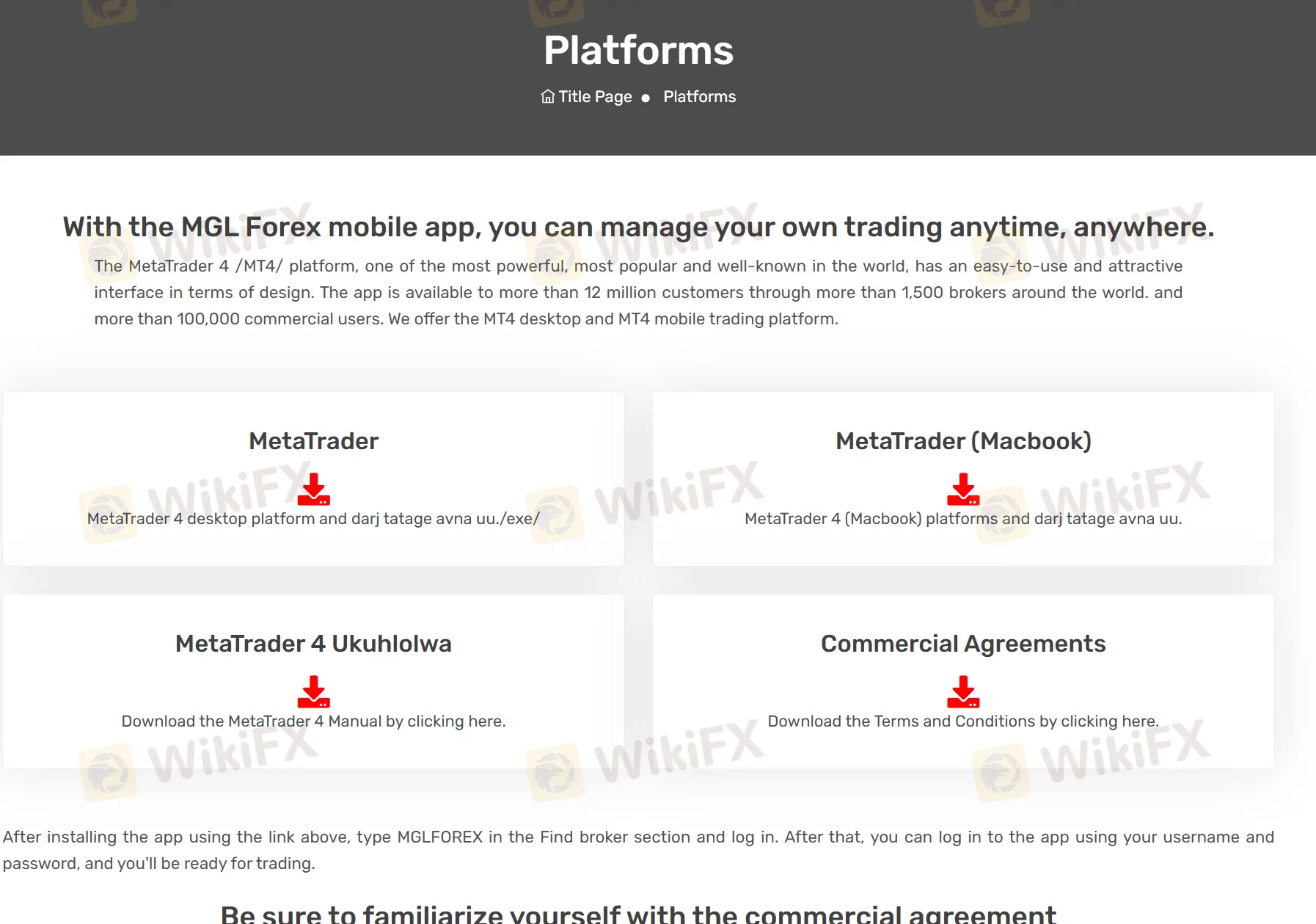 MGL Forex mobile app